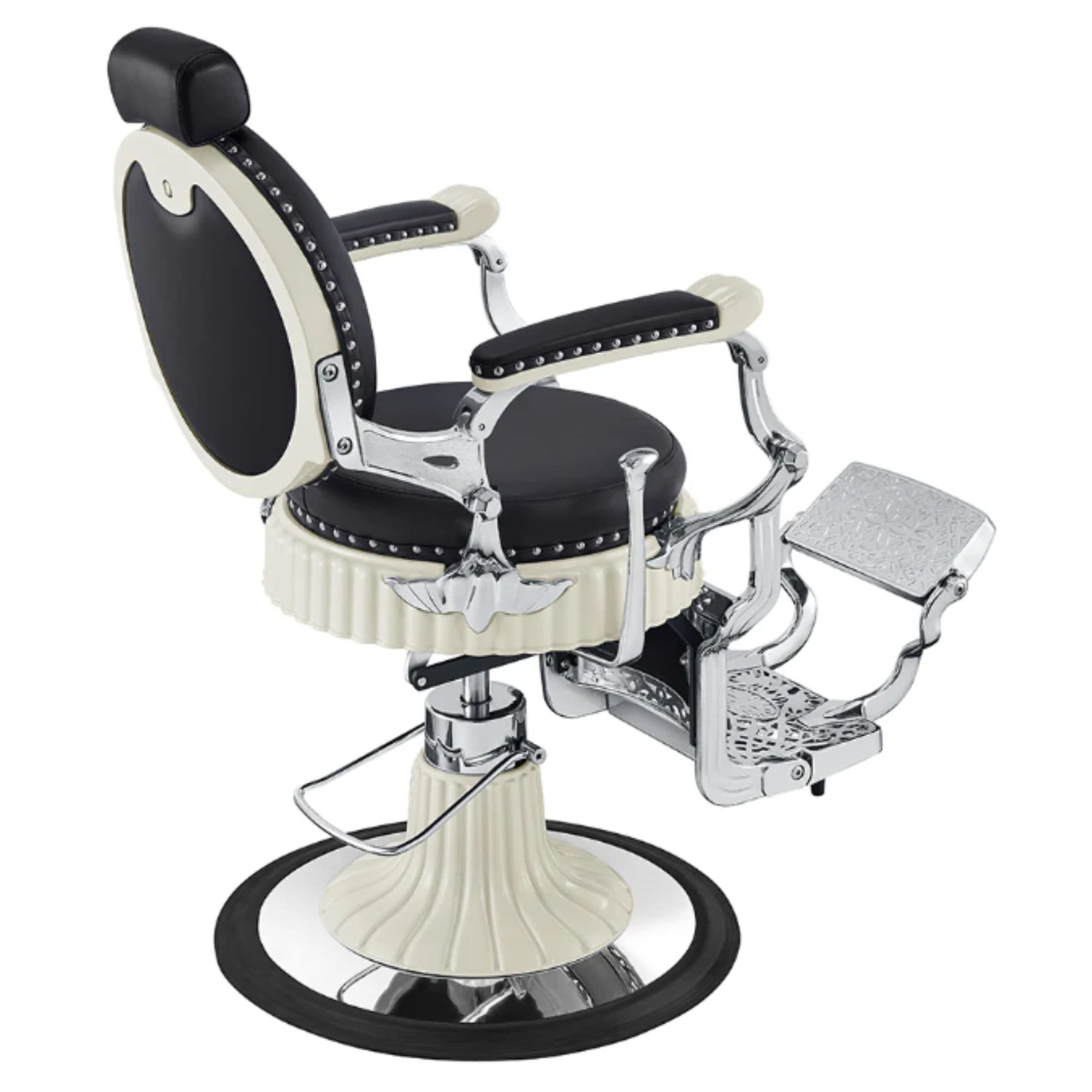 Mikado Retro Style Barber Chair Black Variant Rear Angled View On White Background