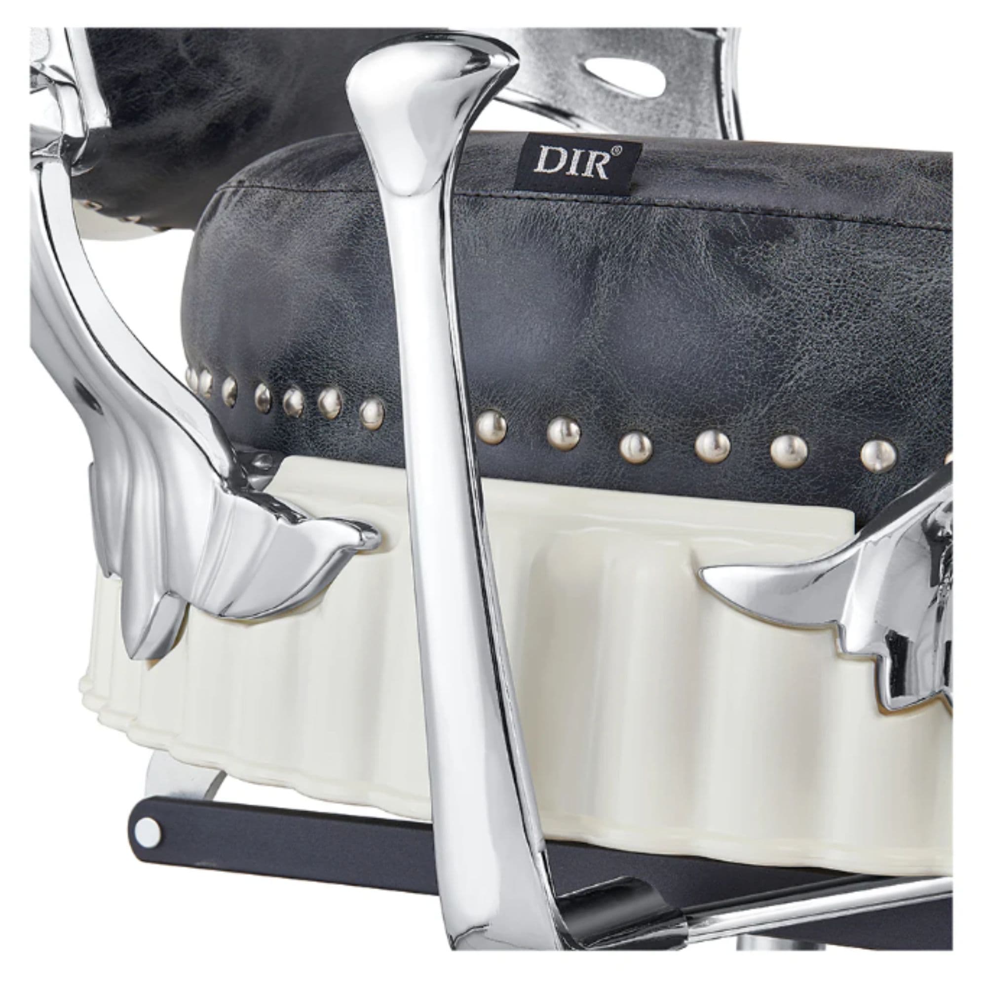 Mikado Vintage Barber Chair Close-Up View Of Vintage Black Upholstery With Decorative Studs Accent