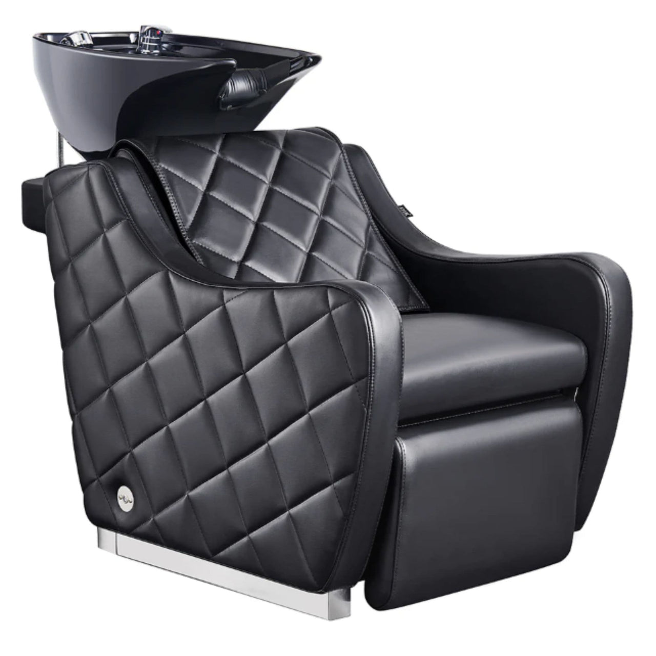 Minervah Massage Backwash Unit Black Front Angled View Of Black Single Shampoo Wash Station On White Clean Background