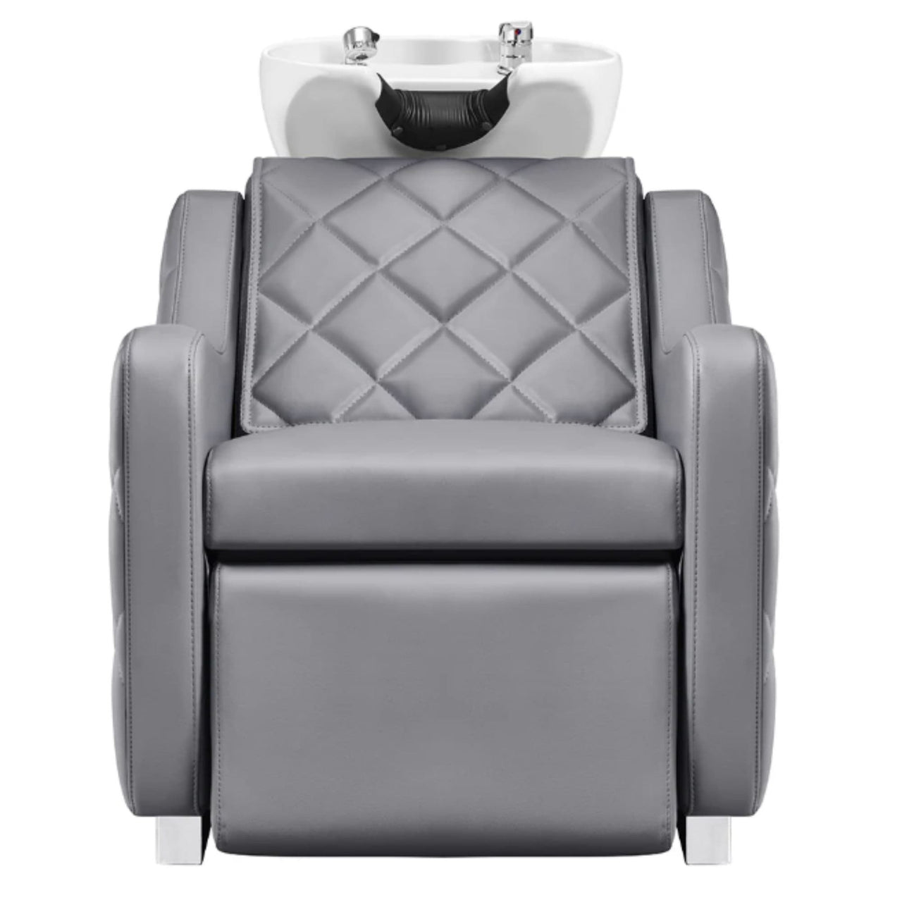 Minervah Massage Backwash Unit Gray Front View Of White Single Shampoo Wash Station On White Clean Background