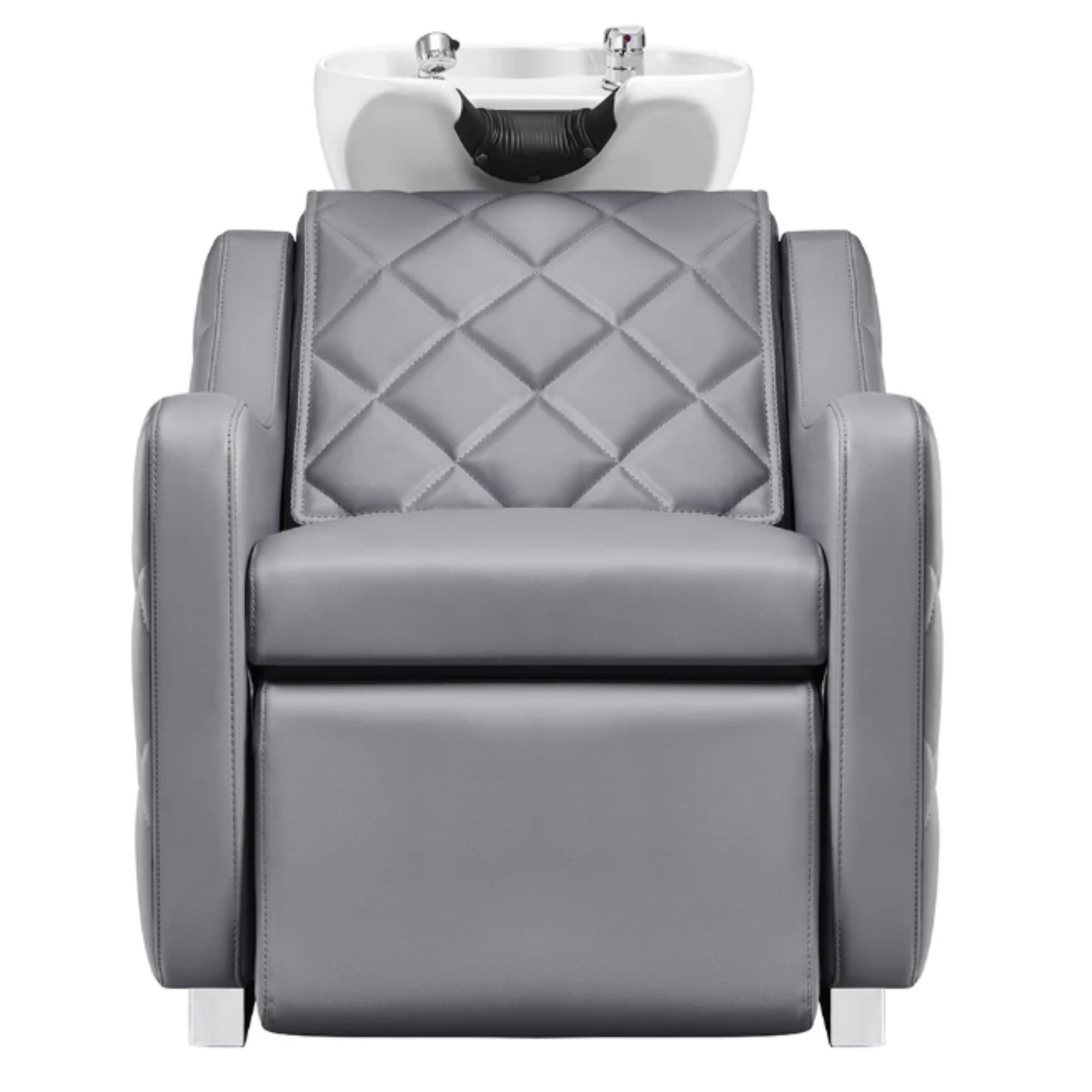 Minervah Massage Backwash Unit Gray Front View Of White Single Shampoo Wash Station On White Clean Background