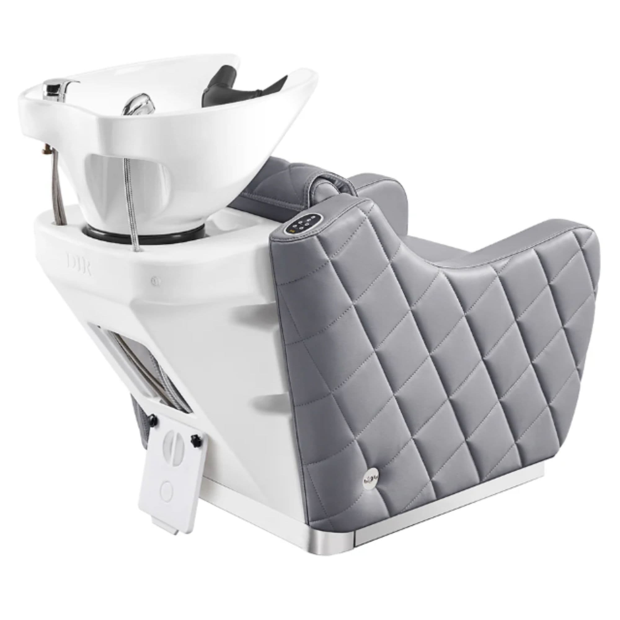 Minervah Massage Backwash Unit Gray Rear View Of White Single Shampoo Wash Station With White Clean Background