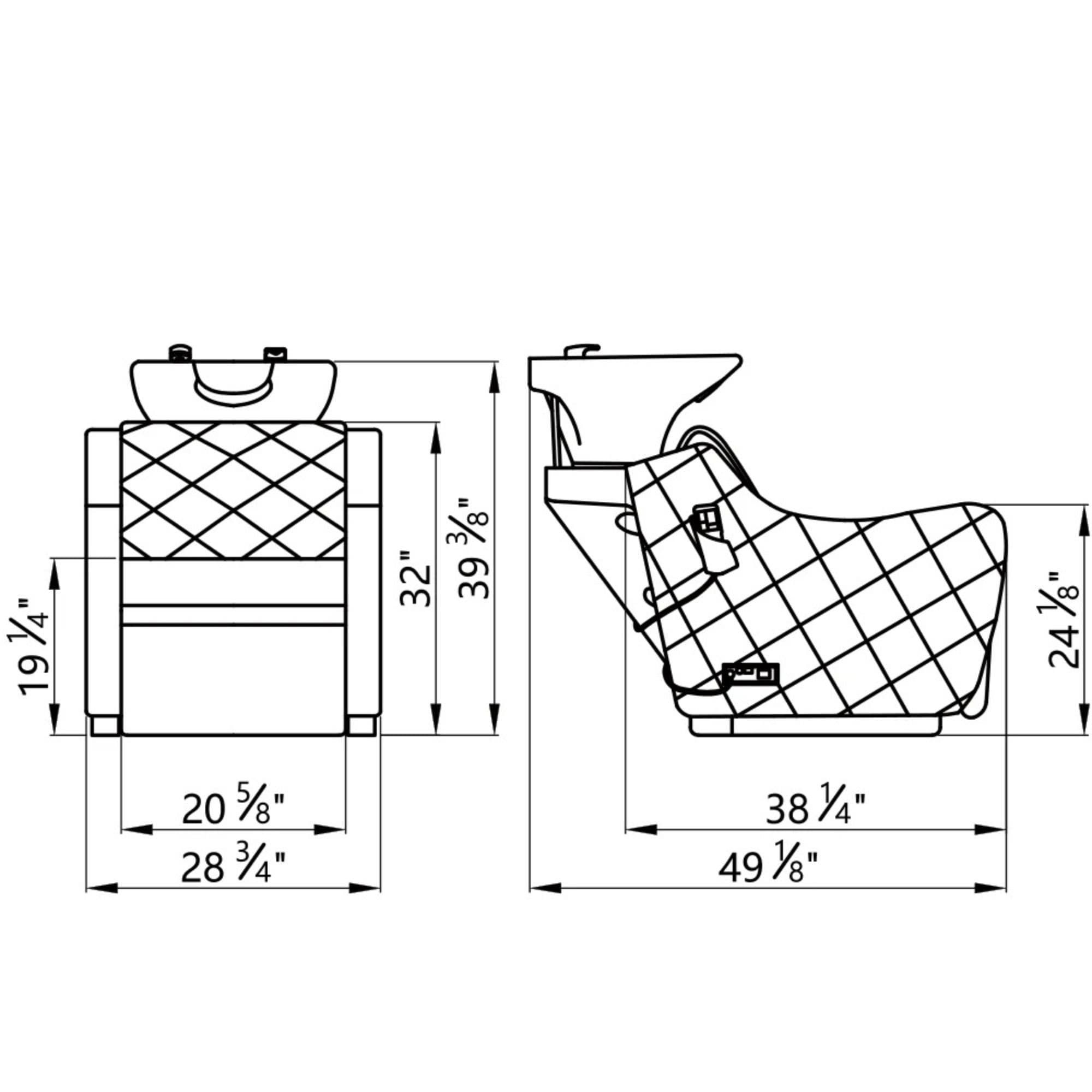 Minervah Massage Backwash Unit Product Dimension Diagram