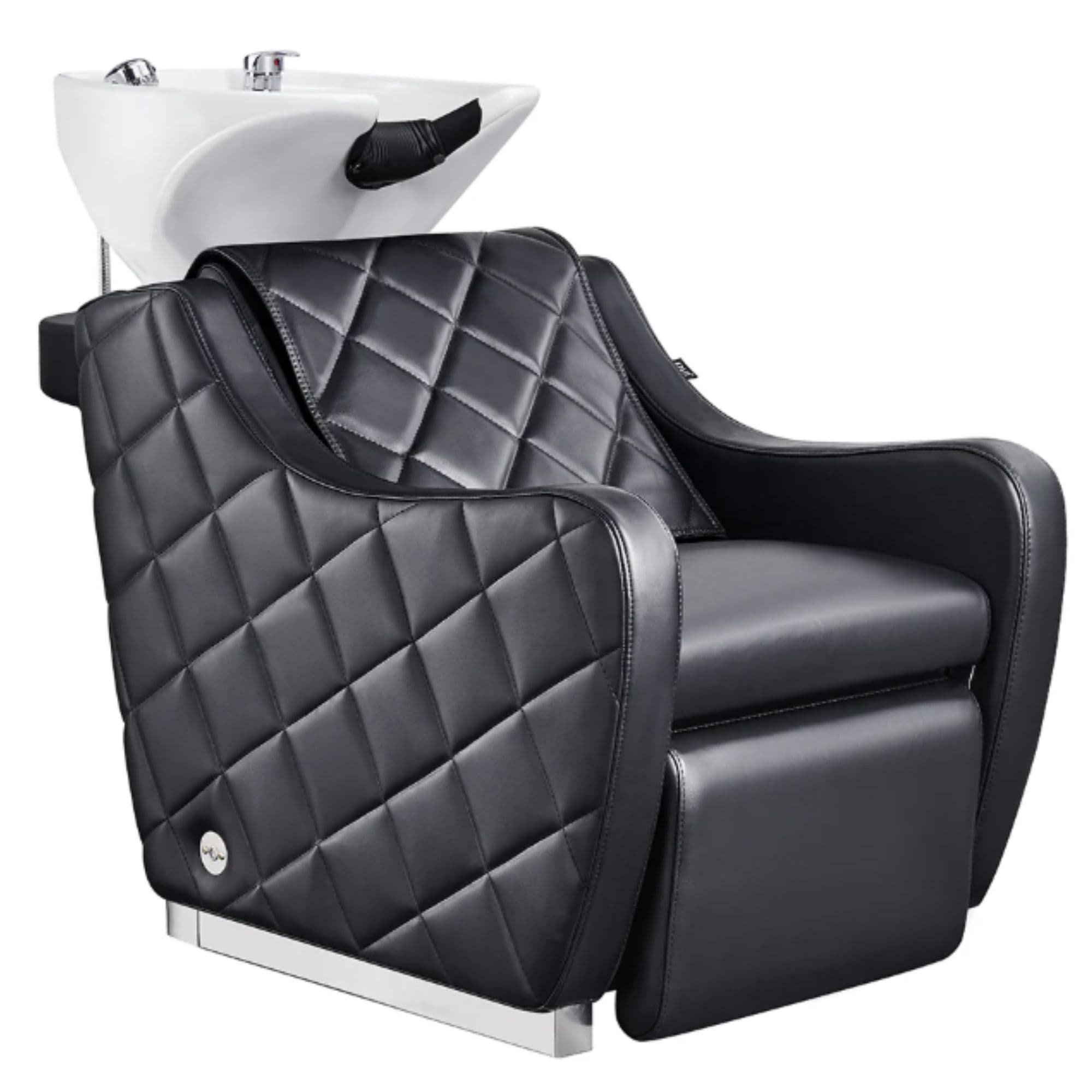 Minervah Shampoo Backwash Unit with Massage Black Front Angled View Of Single Shampoo Wash Station On White Clean Background