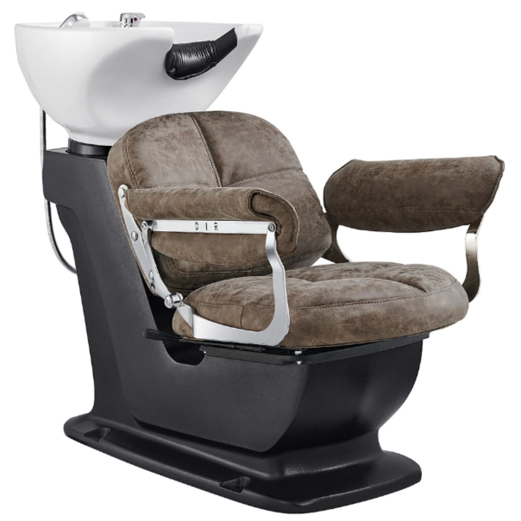 Mochilagon Adjustable Salon Shampoo Chair Brown Front Angled View Of White Single Shampoo Wash Station