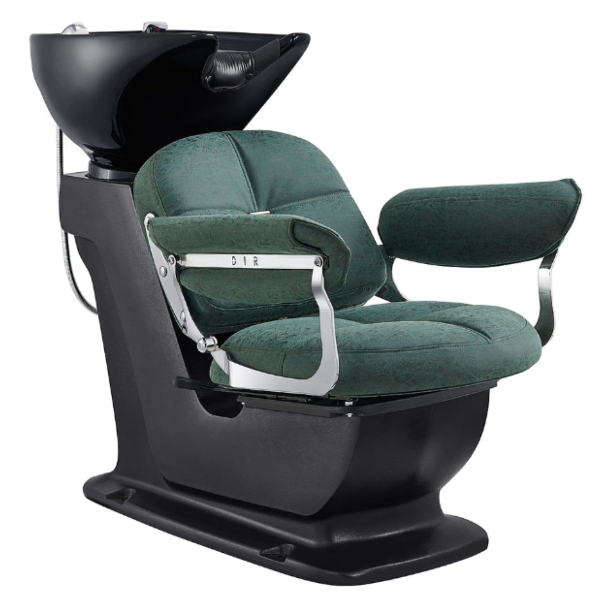 Mochilagon Adjustable Salon Shampoo Chair Green Front Angled View Of Black Single Shampoo Wash Station
