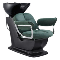 Thumbnail for Mochilagon Adjustable Salon Shampoo Chair Green Front Angled View Of Black Single Shampoo Wash Station