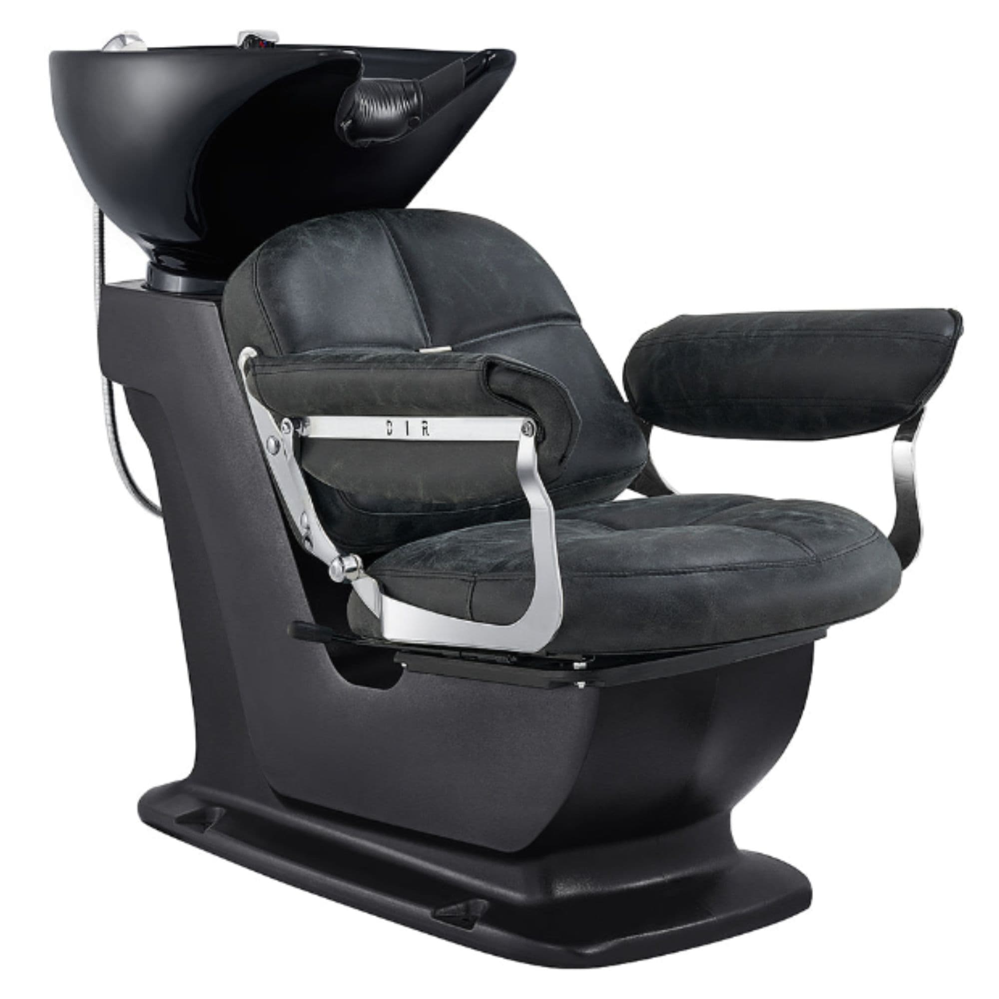 Mochilagon Salon Shampoo Chair with Adjustable Seat Black Front Angled View Of Black Single Shampoo Wash Station