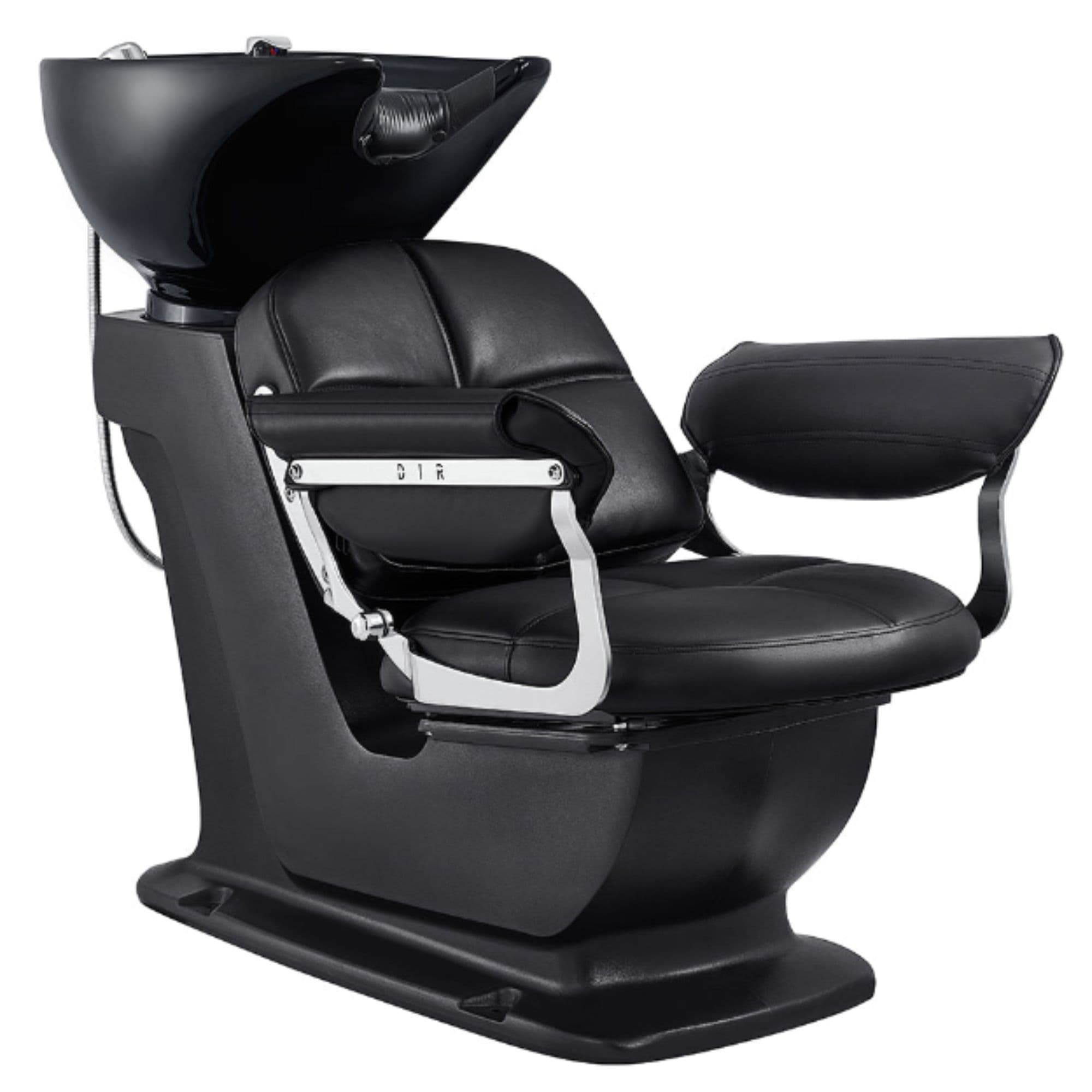 Mochilagon Salon Shampoo Chair with Adjustable Seat Black Front Angled View Of Black Single Shampoo Wash Station With Clean White Background