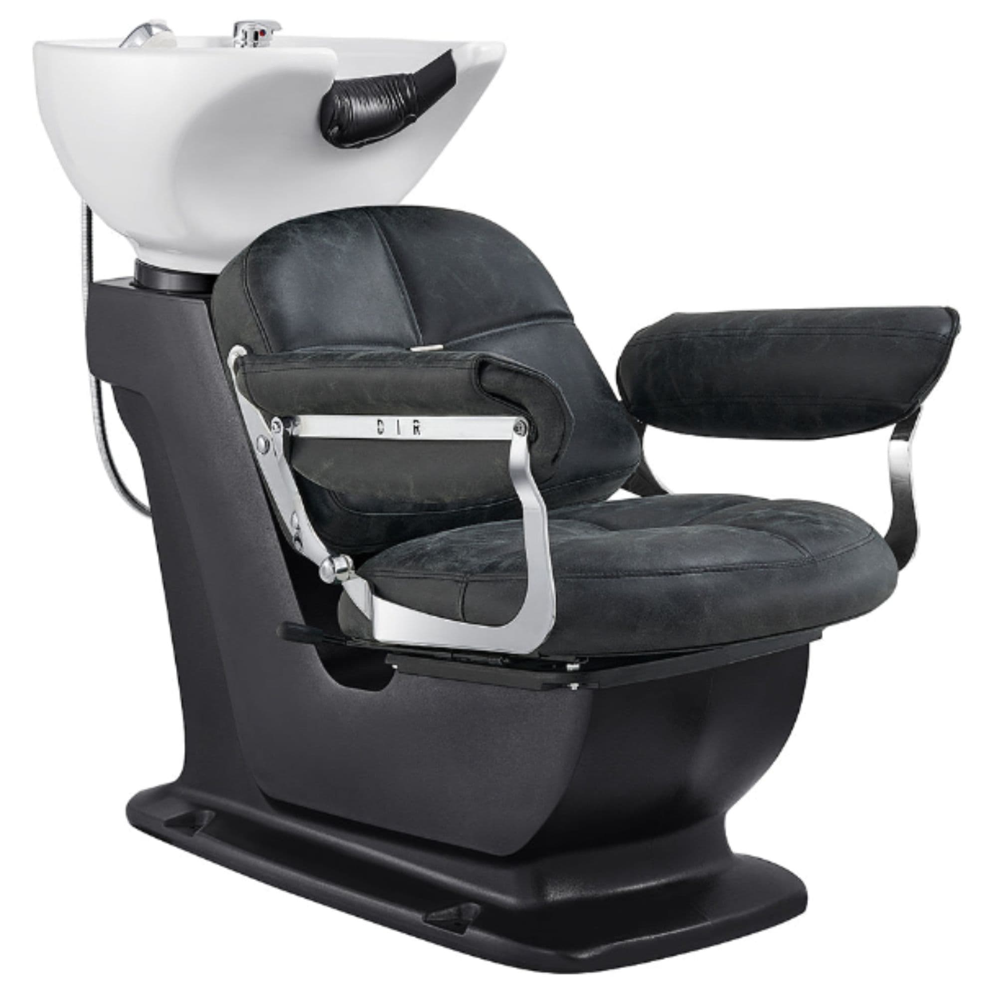Mochilagon Salon Shampoo Chair with Adjustable Seat Black Front Angled View Of White Single Shampoo Wash Station