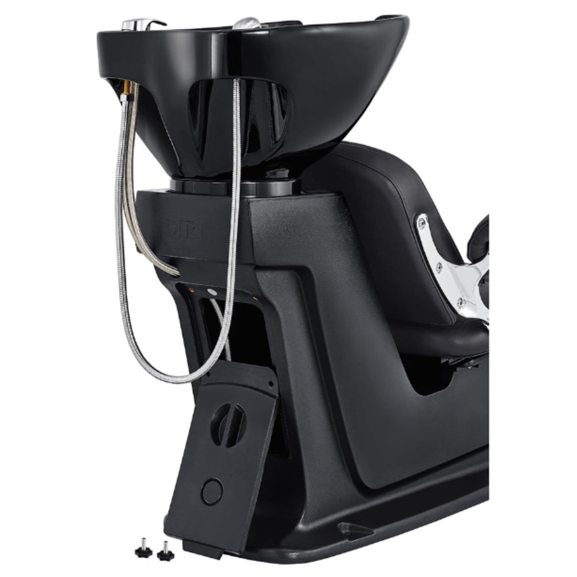 Mochilagon Salon Shampoo Chair with Adjustable Seat Black Rear Angled View With Sink Assembly