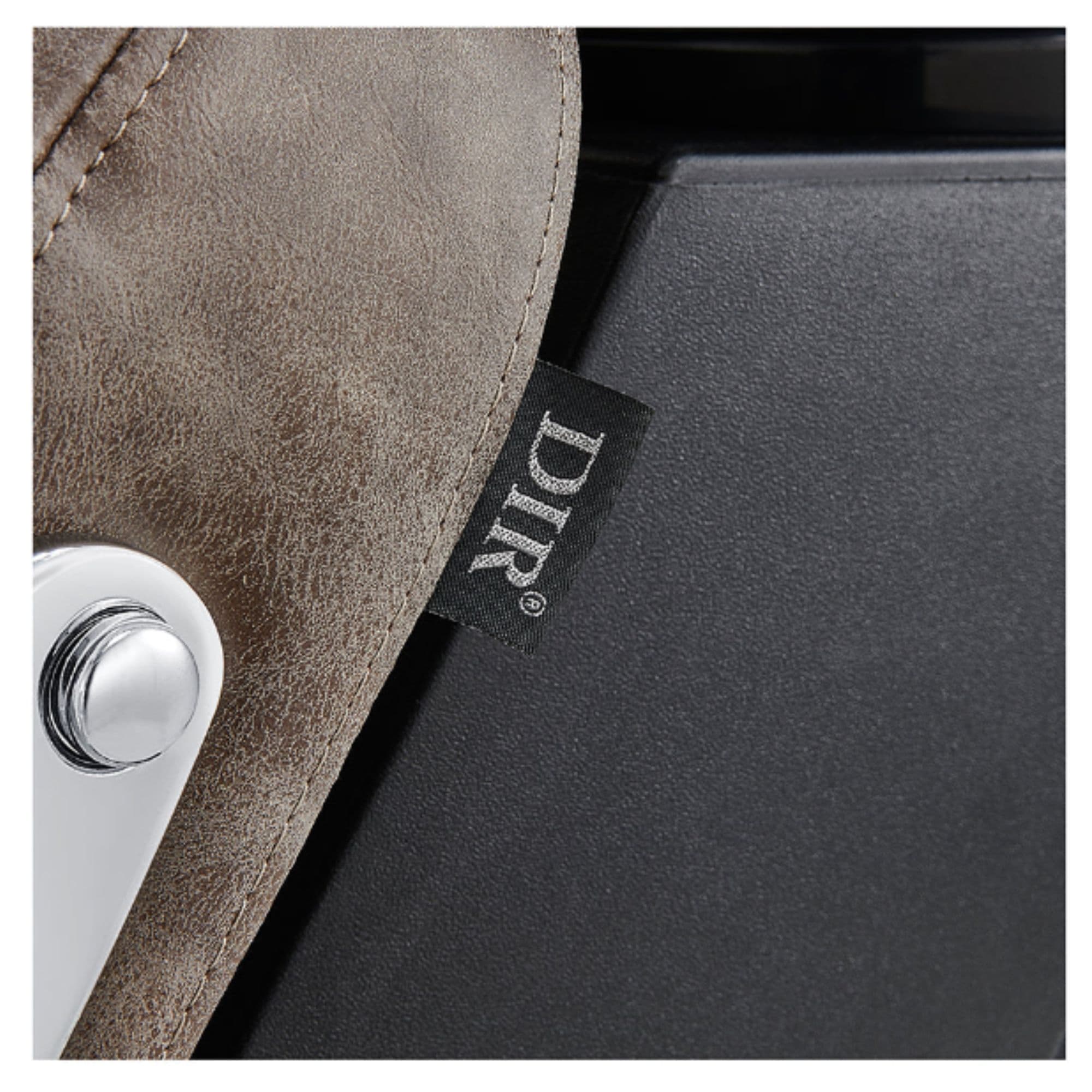 Mochilagon Salon Shampoo Chair with Adjustable Seat Close-Up View Of Brown Upholstered Seat Cushion With Brand Name