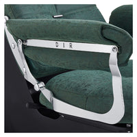 Thumbnail for Mochilagon Salon Shampoo Chair with Adjustable Seat Close-Up View Of Chrome Armrest Frame And Green Upholstered Seat Cushion With Brand Name