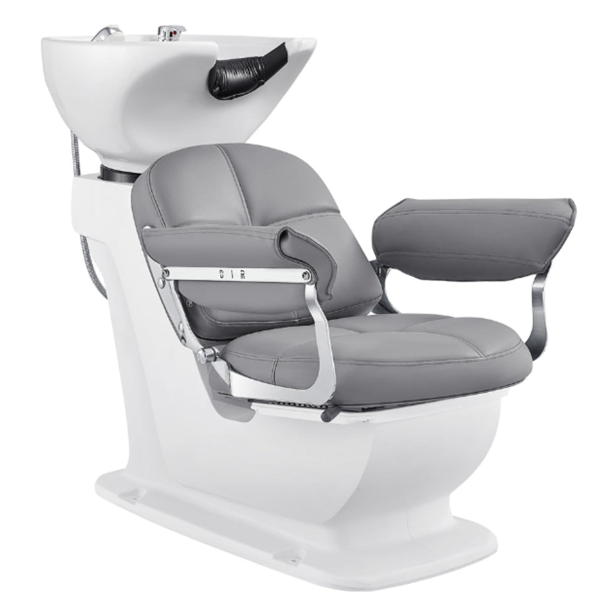 Mochilagon Salon Shampoo Chair with Adjustable Seat Gray Front Angled View Of White Single Shampoo Wash Station On White Clean Background