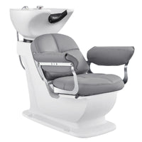 Thumbnail for Mochilagon Salon Shampoo Chair with Adjustable Seat Gray Front Angled View Of White Single Shampoo Wash Station On White Clean Background