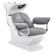 Mochilagon Salon Shampoo Chair with Adjustable Seat Gray Front Angled View Of White Single Shampoo Wash Station On White Clean Background
