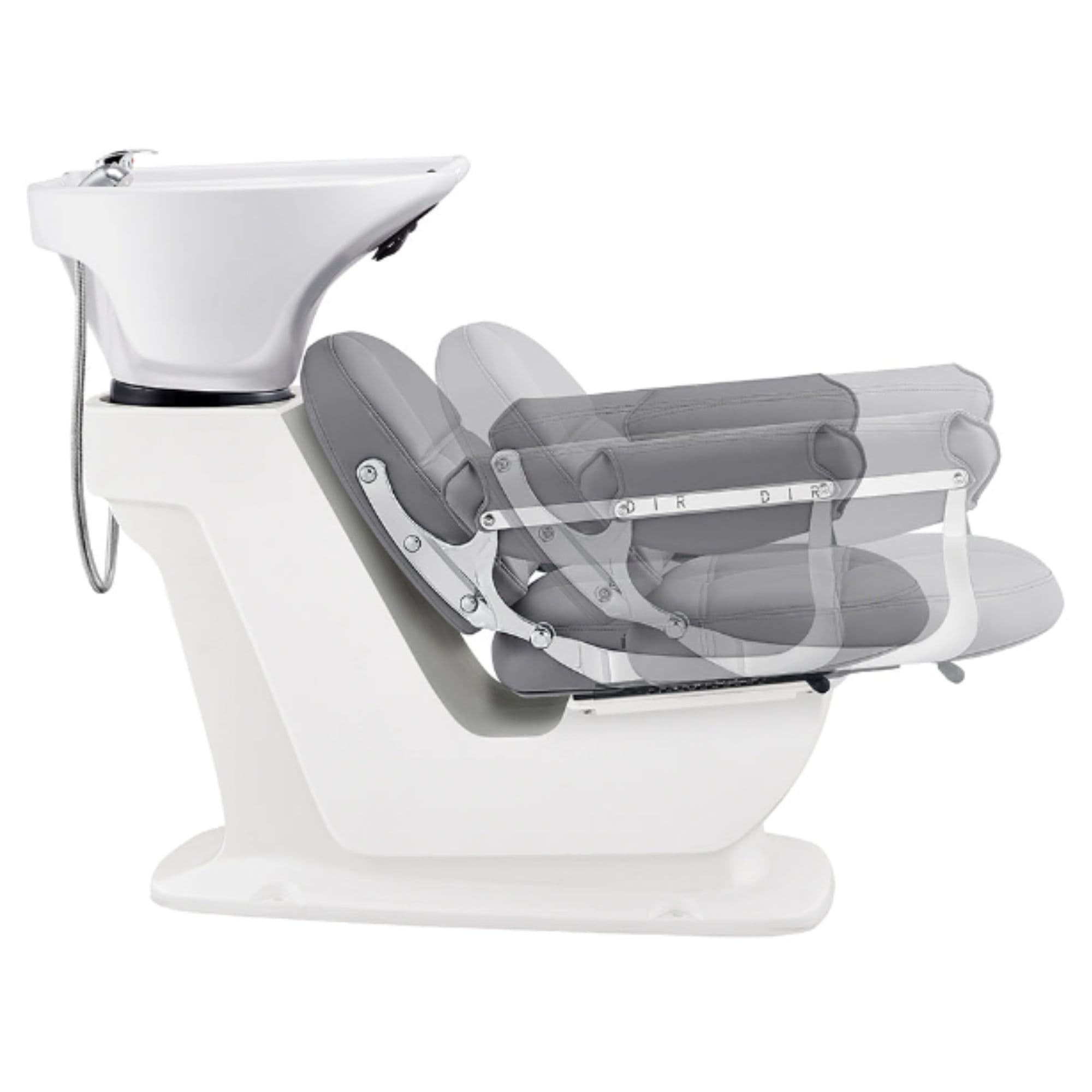 Mochilagon Salon Shampoo Chair with Adjustable Seat Gray Side View Of White Single Shampoo Wash Station With The Seat Adjustment Demo