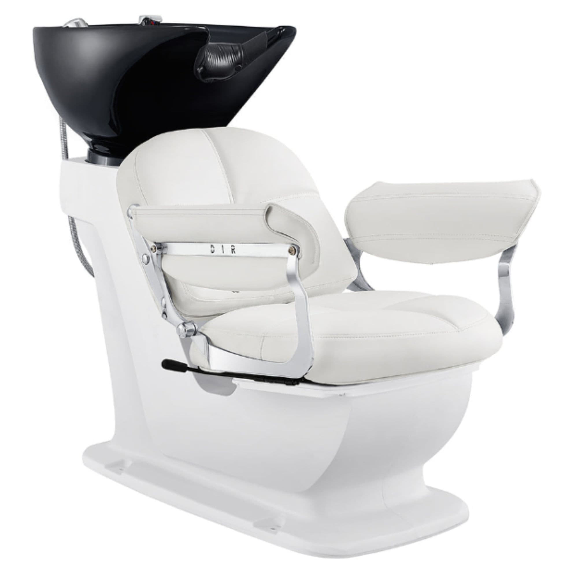 Mochilagon Salon Shampoo Chair with Adjustable Seat White Front Angled View Of Black Single Shampoo Wash Station