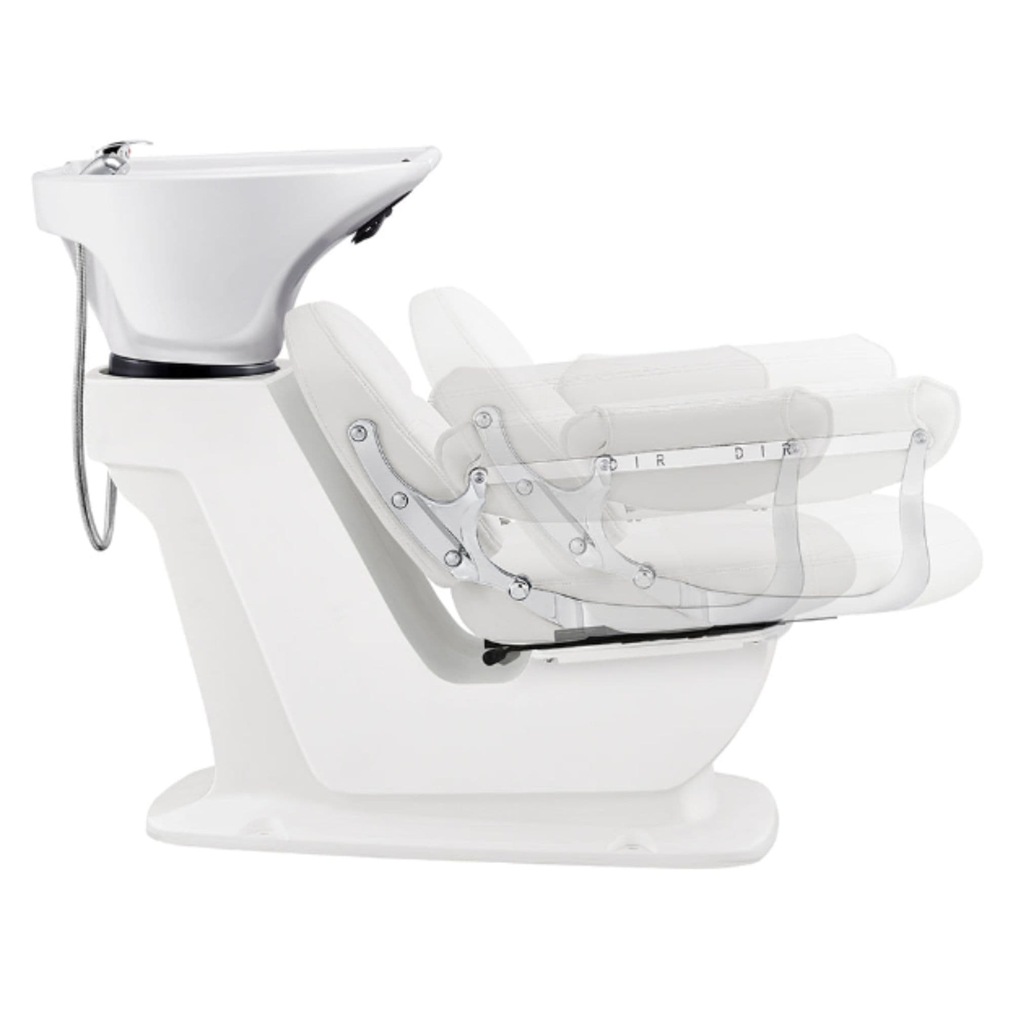 Mochilagon Salon Shampoo Chair with Adjustable Seat White Side View Of White Single Shampoo Wash Station With Seat Adjustment Demo