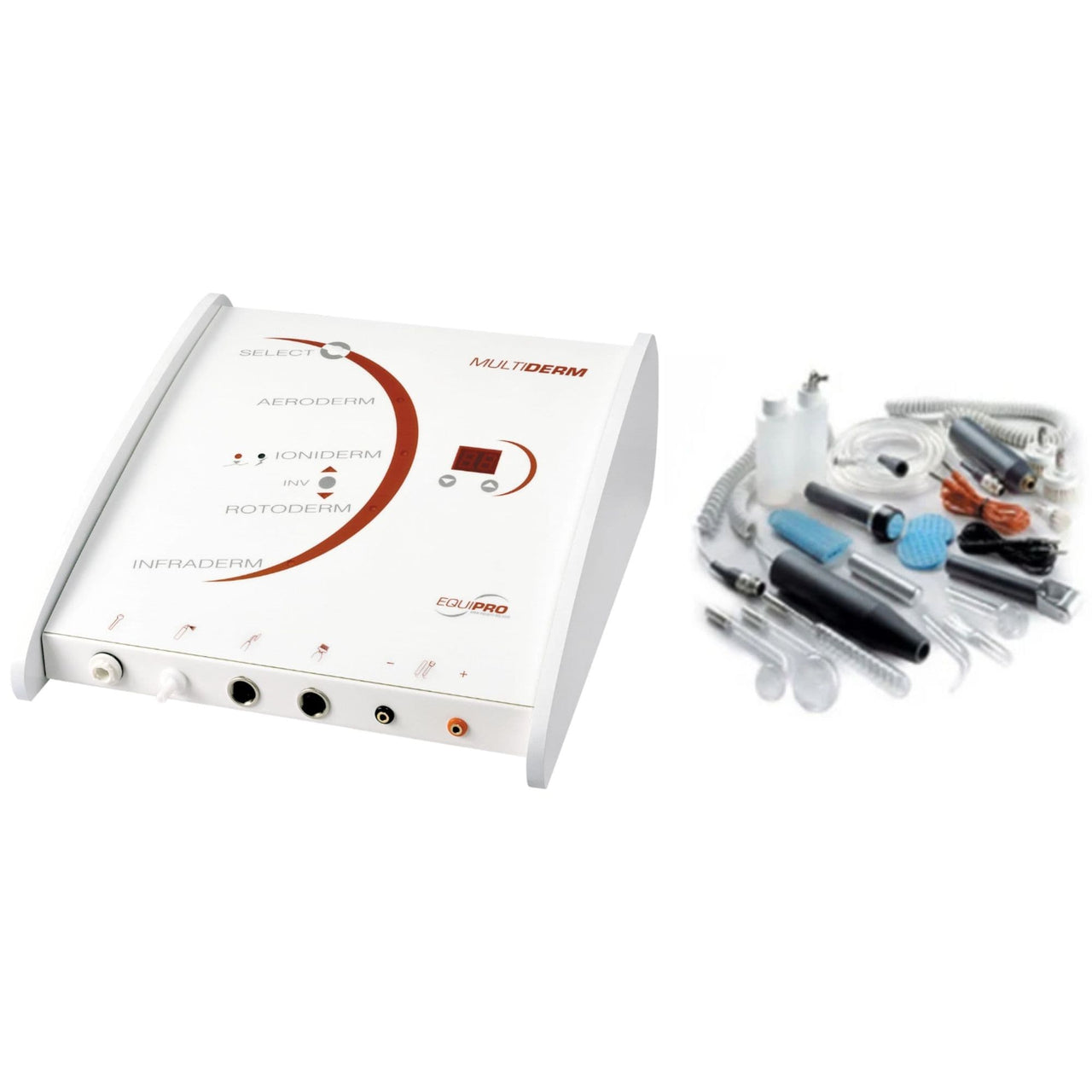 Multiderm 5 Function Facial Machine With Accessories On Clean White Background