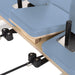 Nubium Reformer Close-Up View Of Ocean Blue Upholstery And Shoulder Rest Assembly