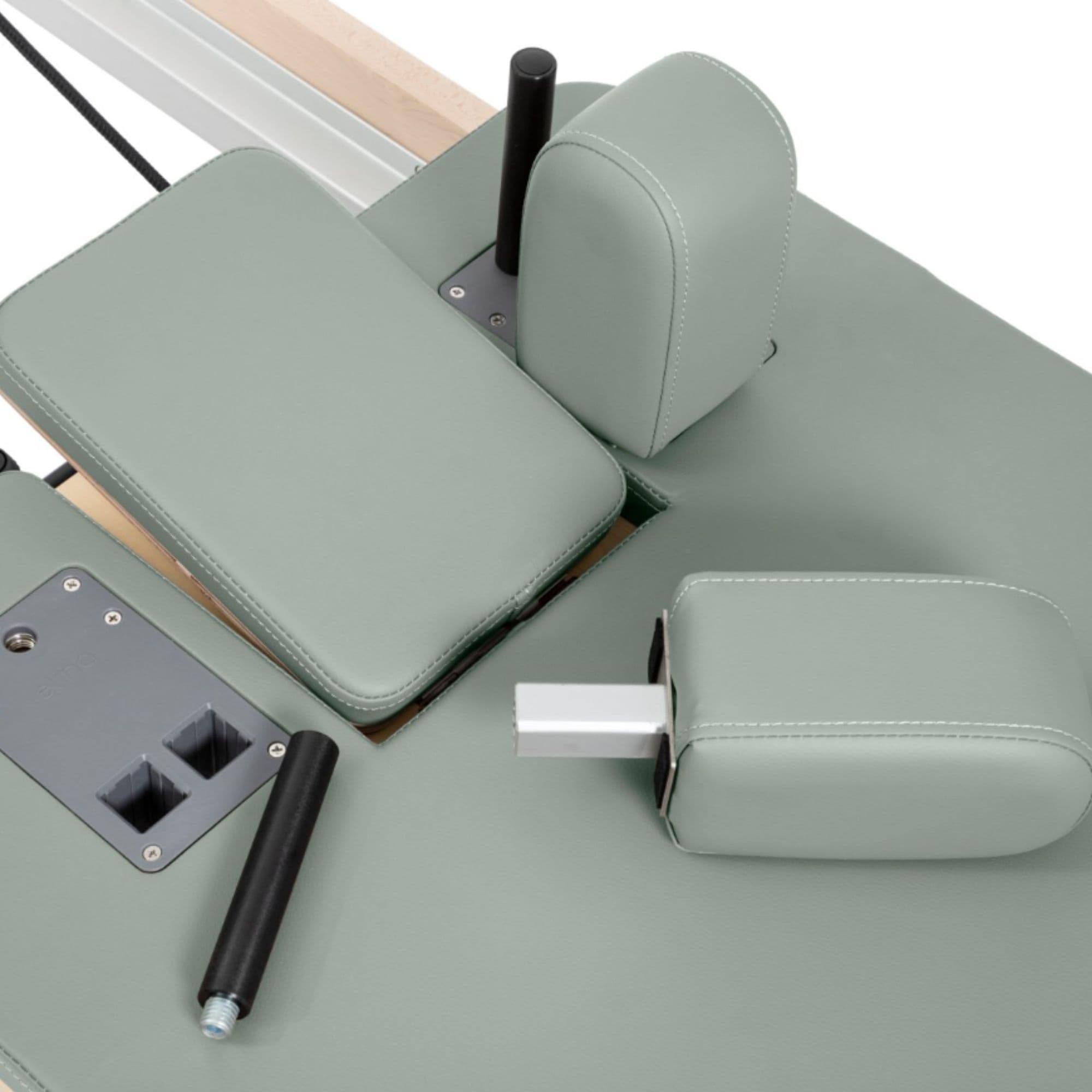 Nubium Reformer Eucalyptus Variant Close-Up View Showing Removable Headrest And Shoulder Rest System