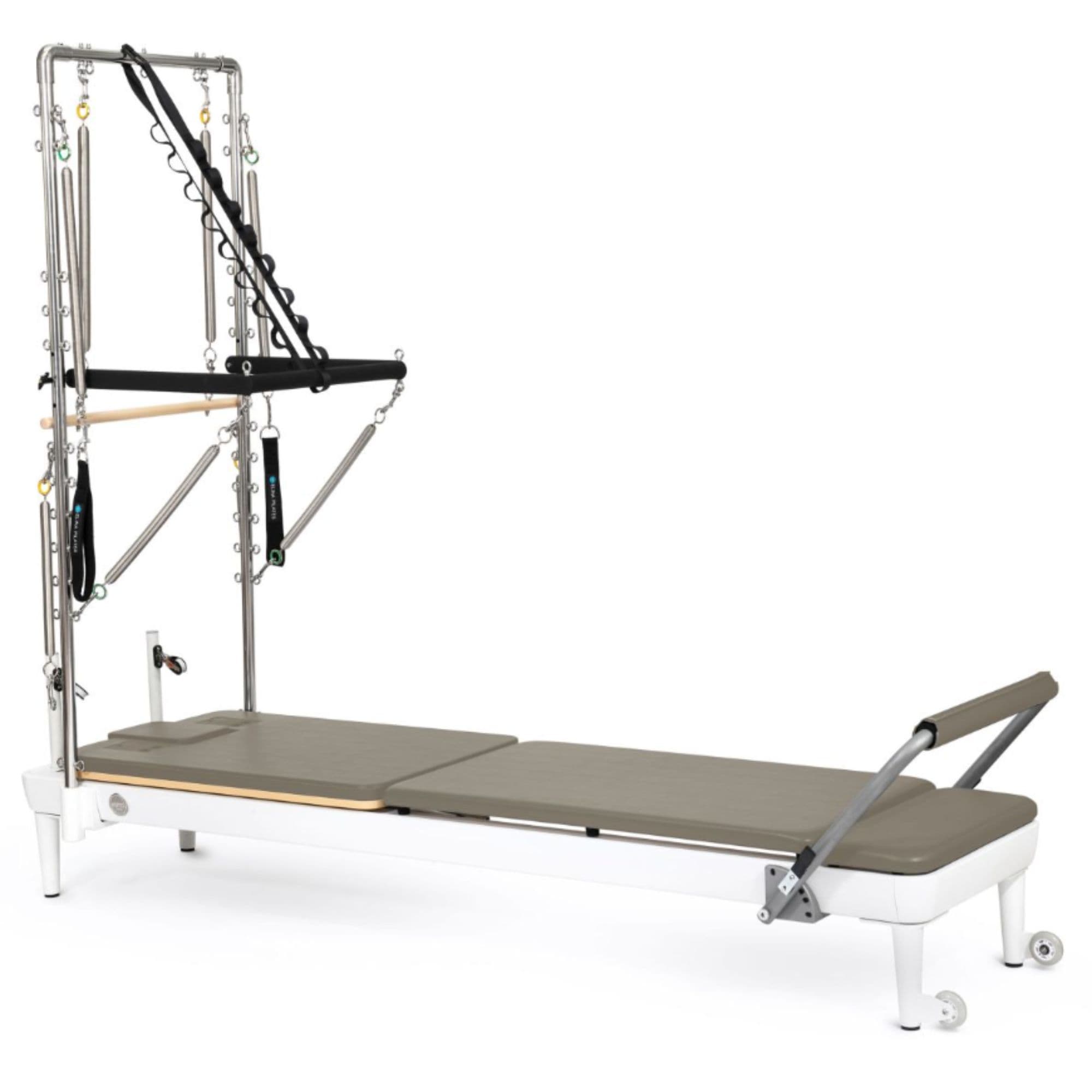Nubium Reformer with Tower Mocha Variant Front Angled View Complete Set On White Background