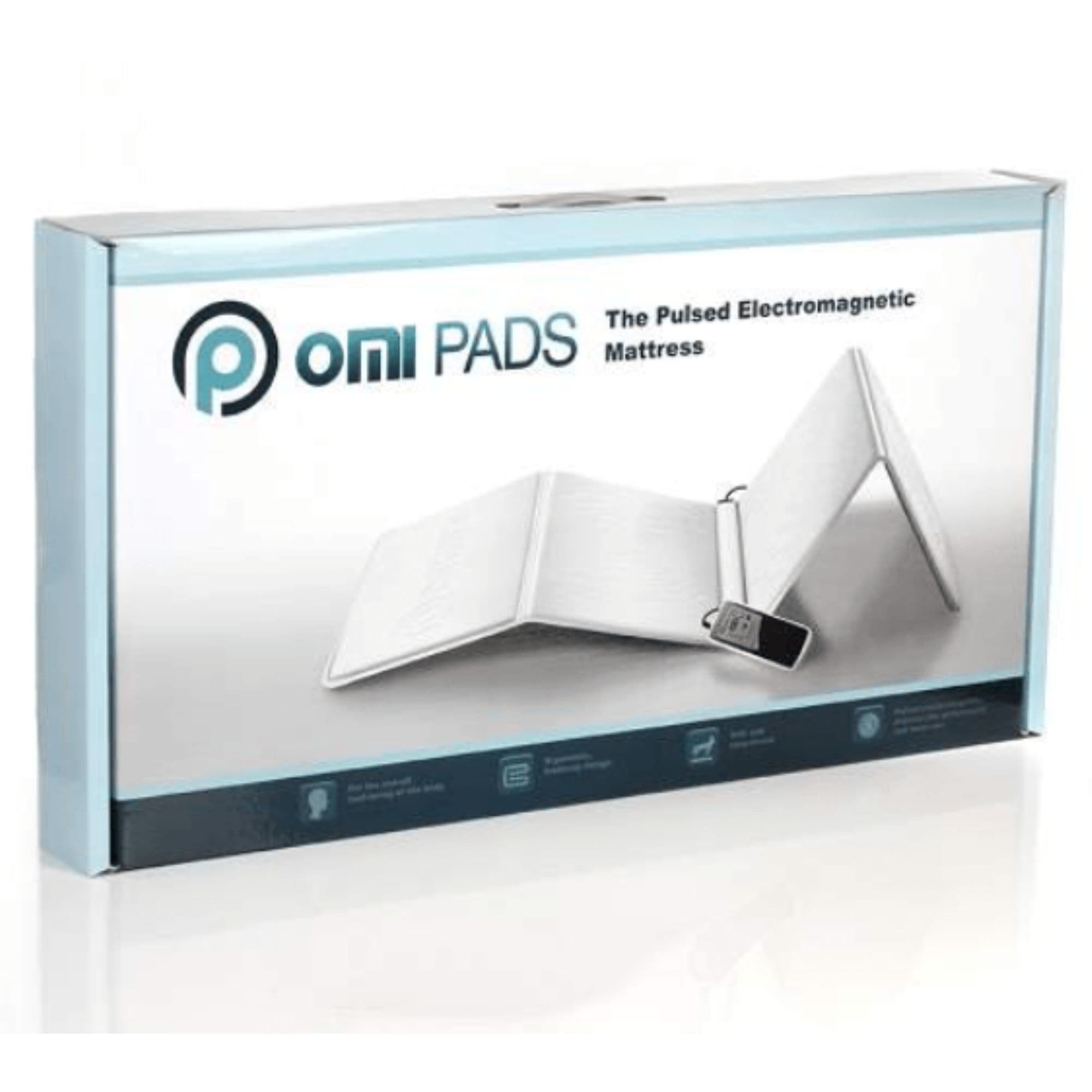 OMI PEMF Package - OMI Mat, OMI Ring, OMI PulsePad With Product Packaging On Clean Background