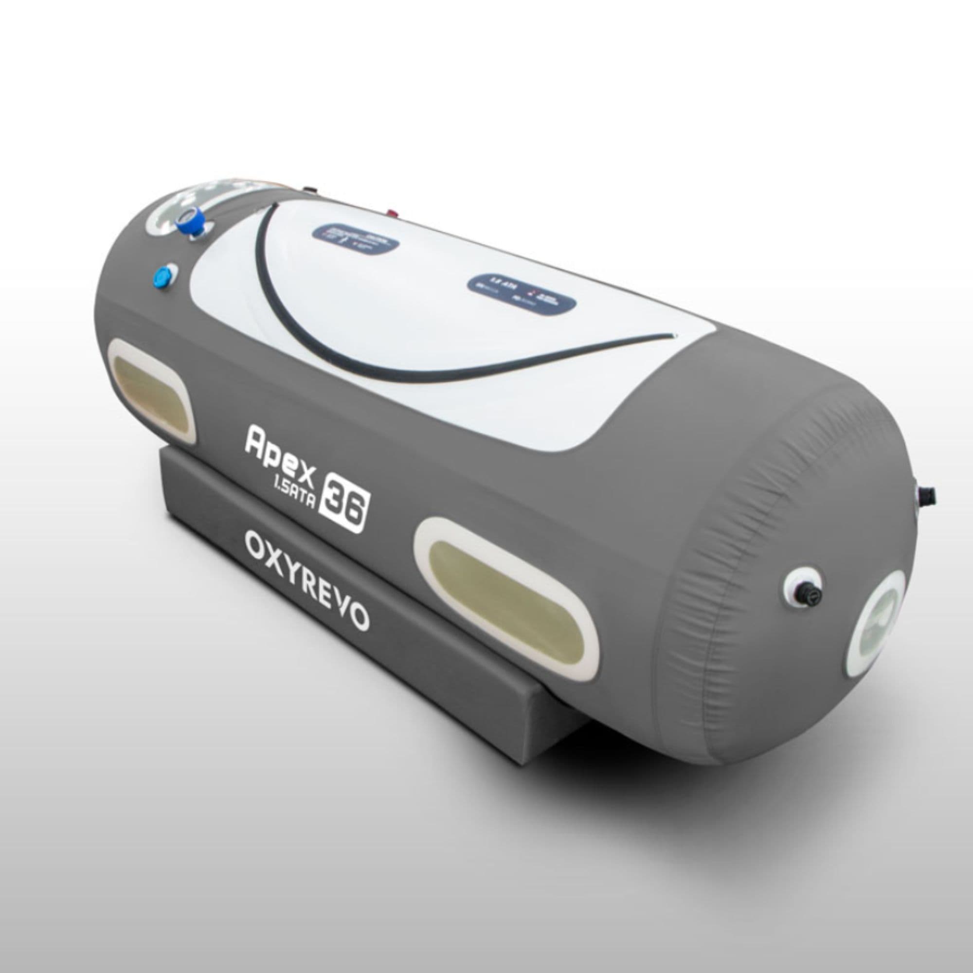 OxyRevo Apex36 1.5 ATA Hyperbaric Chamber Front Angled View On Gray Background