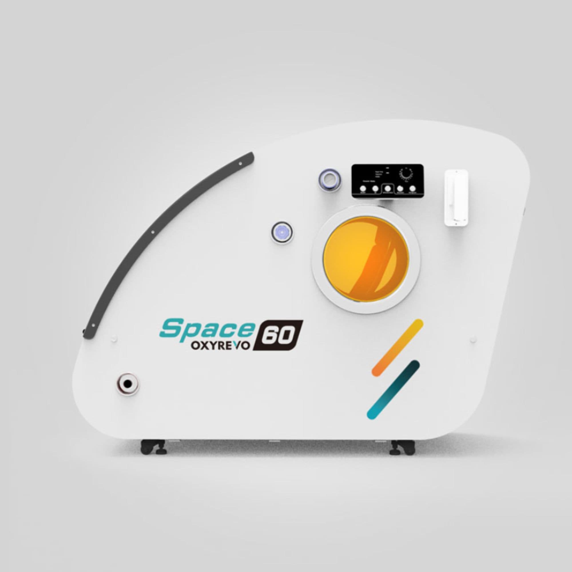 OxyRevo Space 60 Hyperbaric Chamber Right Side View Of White Color On Gray Background