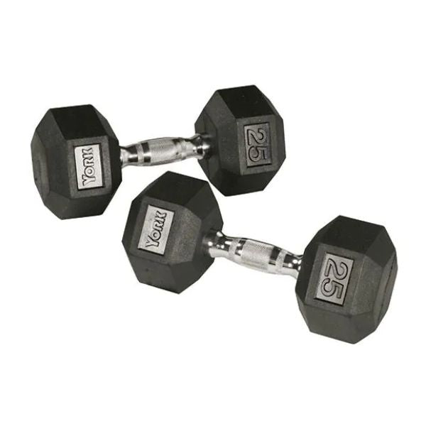 York Barbell Rubber Hex Dumbbell Set – Multiple Weight Ranges