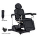 Pavo 4-Motor OB GYN Exam Chair Black Side View With Close-up View Of Remote Control And Caster On White Background