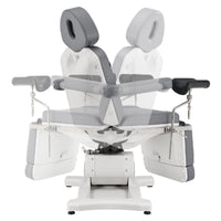 Thumbnail for Pavo 4-Motor OB GYN Exam Chair Gray Front View With Swivel Rotation Demonstration On White Background