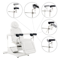 Thumbnail for Pavo 4-Motor OB GYN Exam Chair White Front Angled View Showing Adjustable Stirrup Functions And Positions On White Background