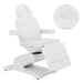 Pavo 4-Motors Swivel Medical Spa Treatment Table White Variant Front Angled View With Close-up View Of Upholstery On White Background
