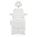 Pavo 4-Motors Swivel Medical Spa Treatment Table White Variant Front View With Raised Headrest On White Background