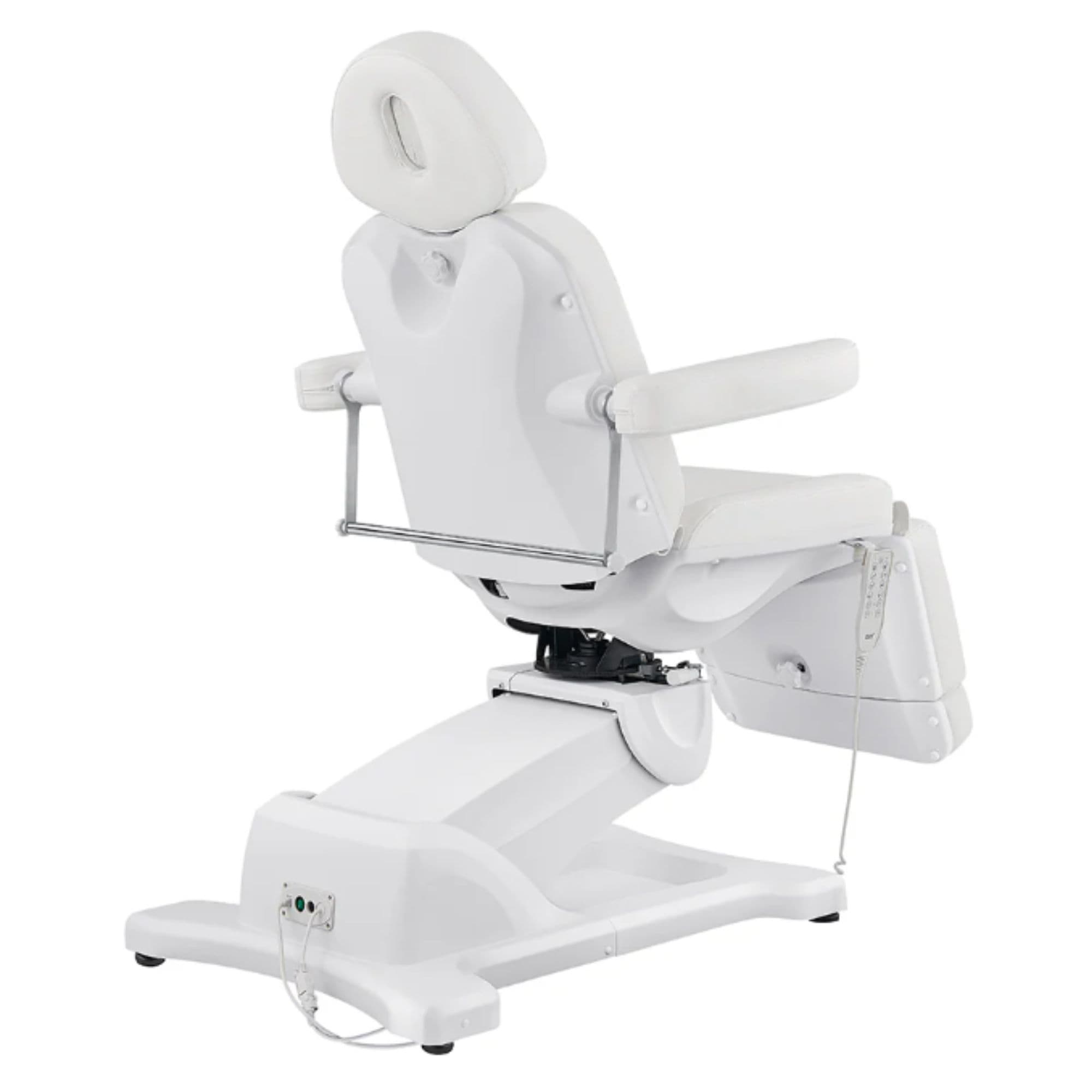 Pavo 4-Motors Swivel Medical Spa Treatment Table White Variant Rear View With Remote Control On White Background