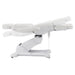 Pavo 4-Motors Swivel Medical Spa Treatment Table White Variant Side View Fully Reclined Demonstrating Adjustable Range Positions On White Background