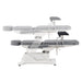 Pavo OB 4-Motors OB GYN Exam Chair with Stirrups Gray Side View And Fully Reclined Demonstrating An Up And Down Adjustment On White Background