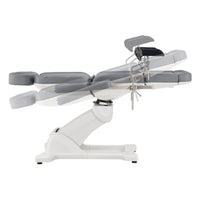 Thumbnail for Pavo OB 4-Motors OB GYN Exam Chair with Stirrups Gray Side View Demonstrating Recline Adjustment Positions On White Background