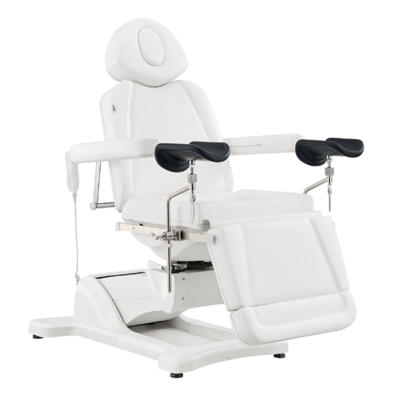 Pavo OB 4-Motors OB GYN Exam Chair with Stirrups White Front Angled View On White Background