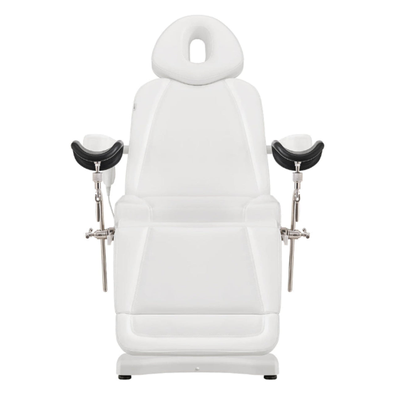 Pavo OB 4-Motors OB GYN Exam Chair with Stirrups White Front View On White Background