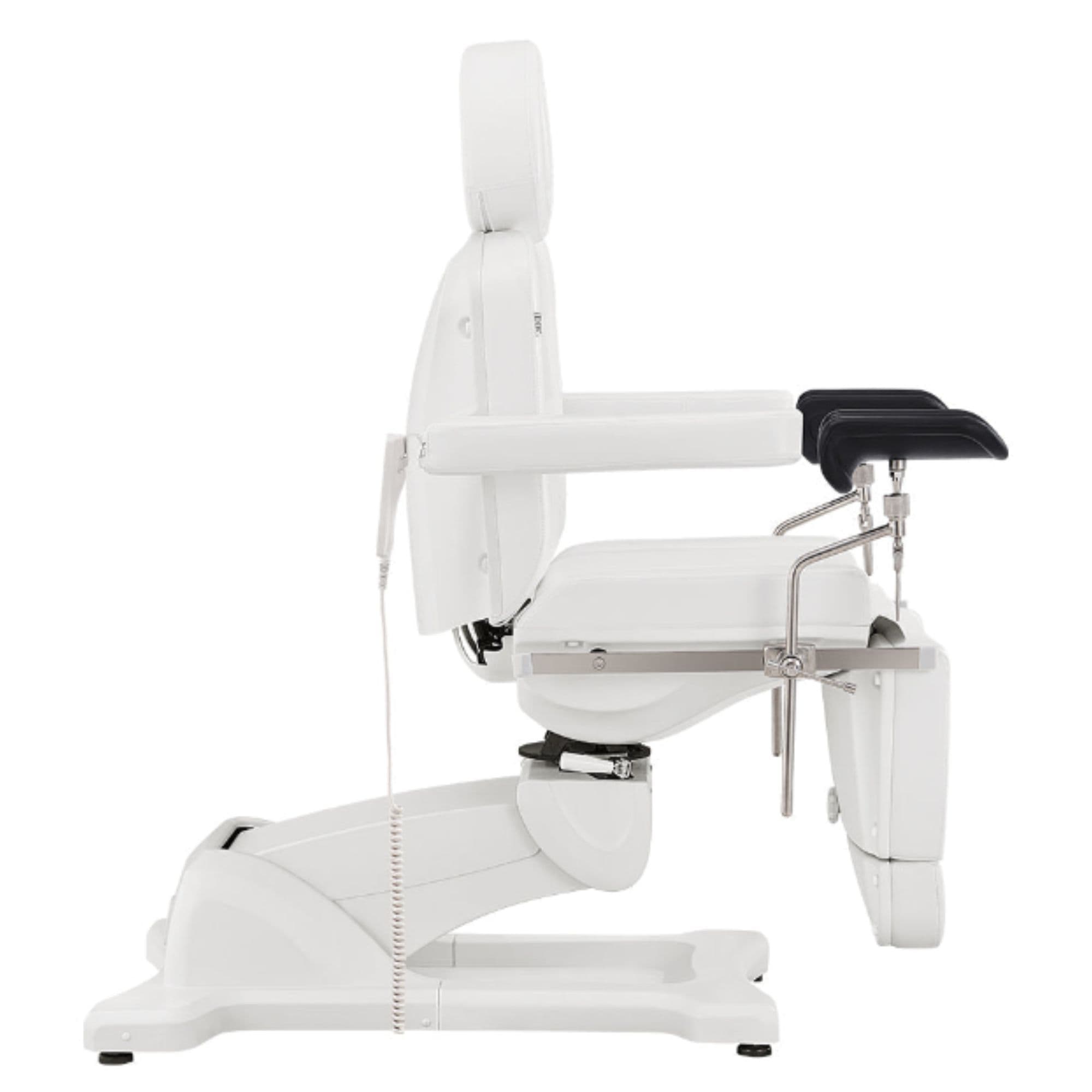 Pavo OB 4-Motors OB GYN Exam Chair with Stirrups White Side View On White Background