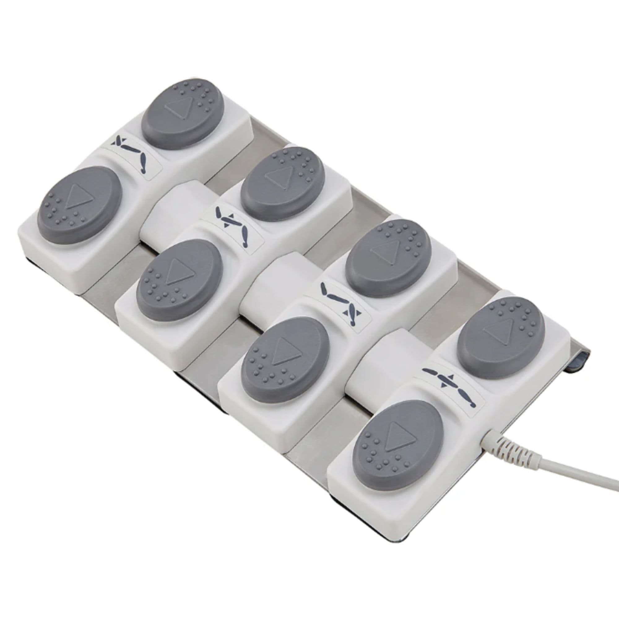 Pavo Quad-Motor Swivel Medical Spa Table Close-Up View Of Foot Control For Gray Variant