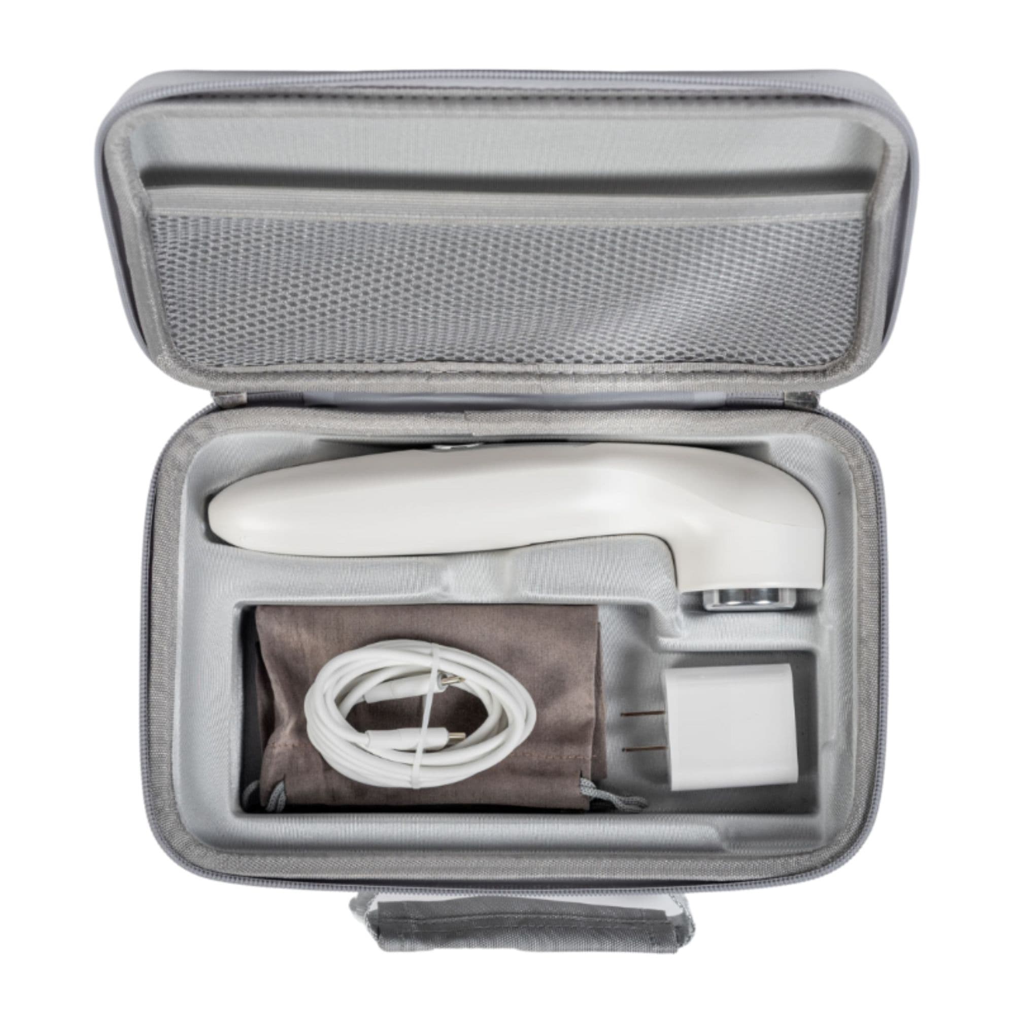 Portable Therapeutic Ultrasound Machine Inside The Carrying Bag With Accessories On White Background