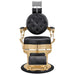 Princeton Gold Barber Chair Black Variant Front View Demonstrating Pull Out Headrest Range On White Background
