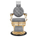 Princeton Gold Barber Chair Gray Variant Front View Demonstrating Pull Out Headrest Range On White Background