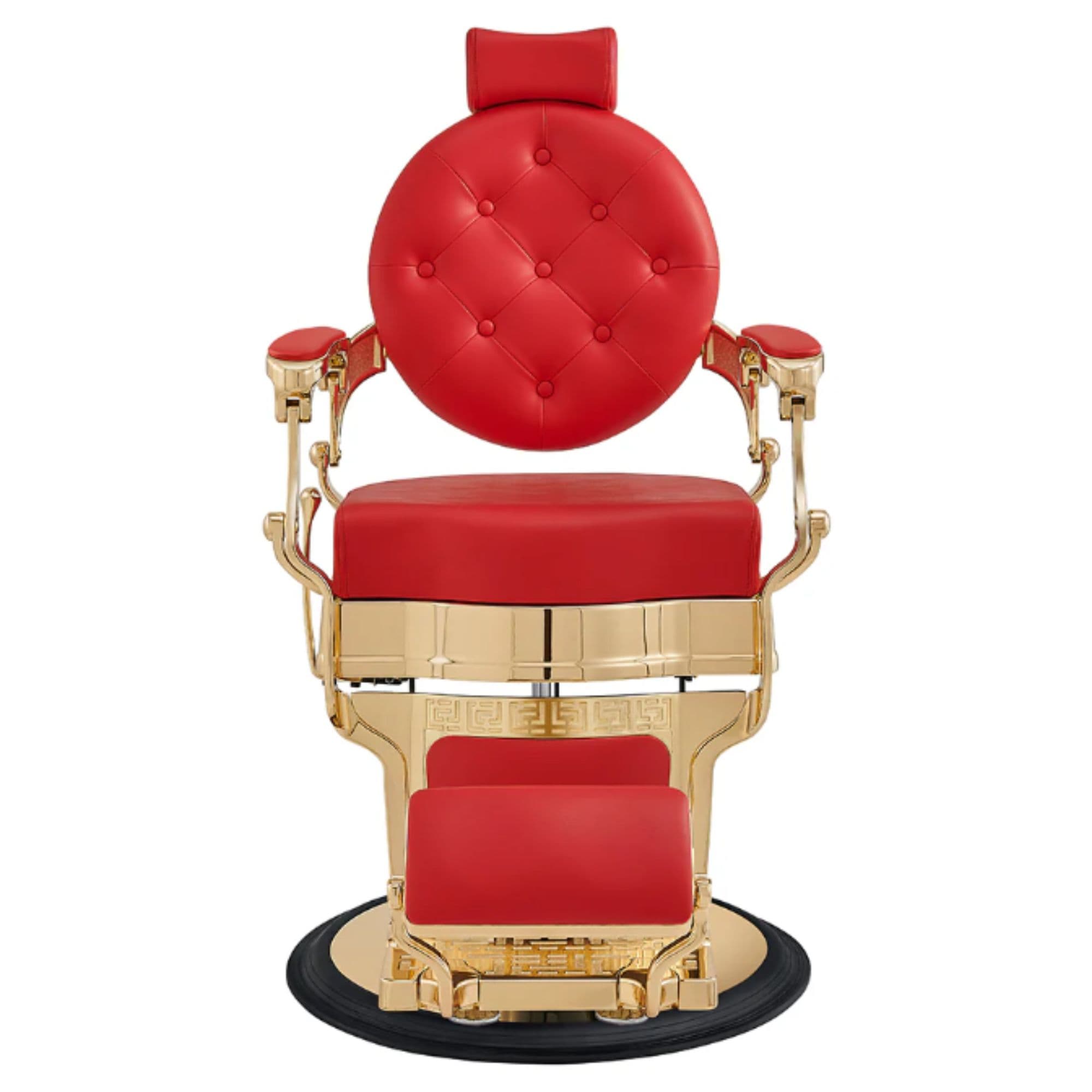 Princeton Gold Barber Chair Red Variant Front View On White Background