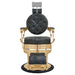 Princeton Gold Barber Chair Vintage Black Variant Front View Demonstrating Pull Out Headrest Range On White Background