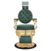 Princeton Gold Barber Chair Vintage Green Variant Front View Demonstrating Pull Out Headrest Range On White Background